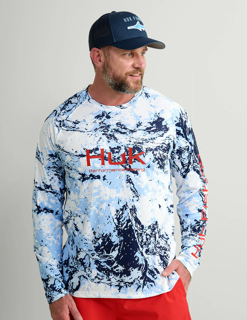 Huk Pursuit Mossy Oak Printed Long Performance Sleeve Crew T-Shirt - Windsurfer