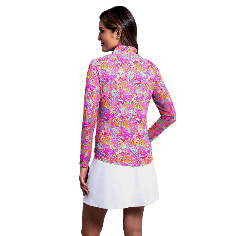 IBKUL Women's Allana Long Sleeve Mock Neck Top - Pink Multi