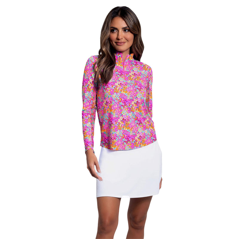 IBKUL Women's Allana Long Sleeve Mock Neck Top - Pink Multi