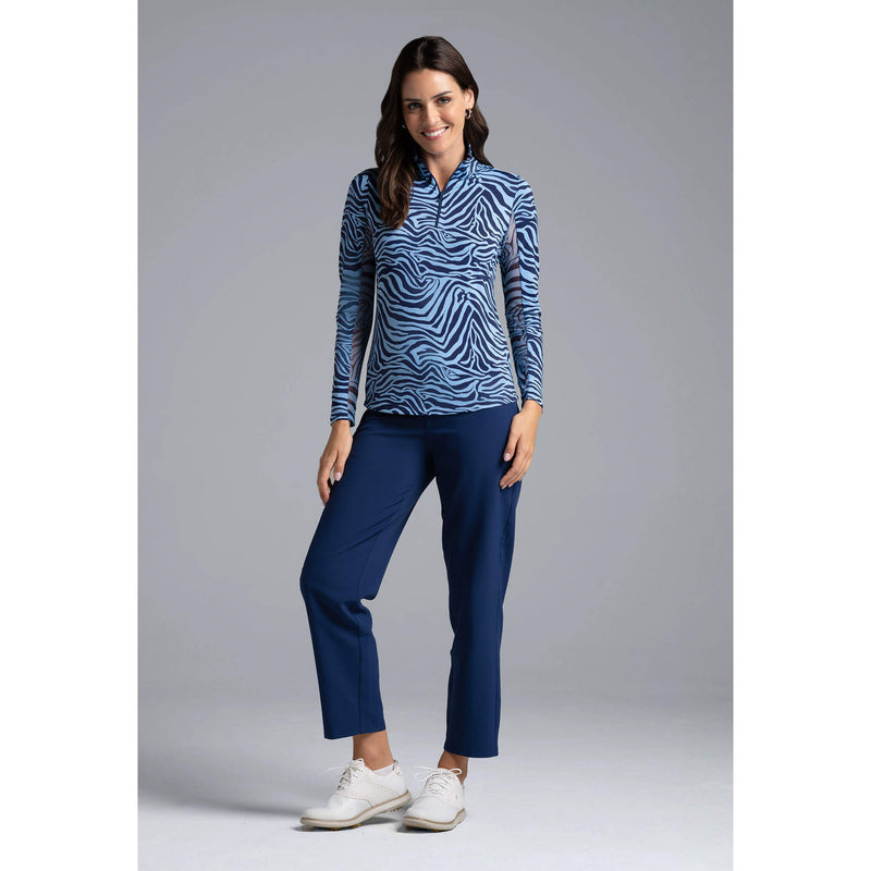IBKUL Women's Cecilia Long Sleeve Mock Neck Top - Navy/Peri