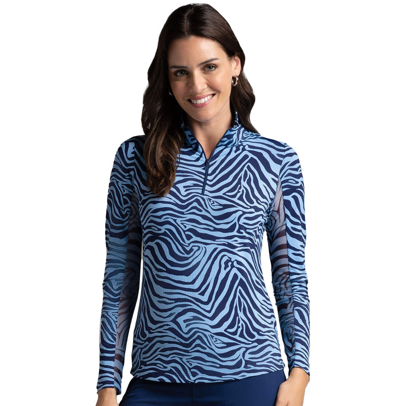 IBKUL Women's Cecilia Long Sleeve Mock Neck Top - Navy/Peri