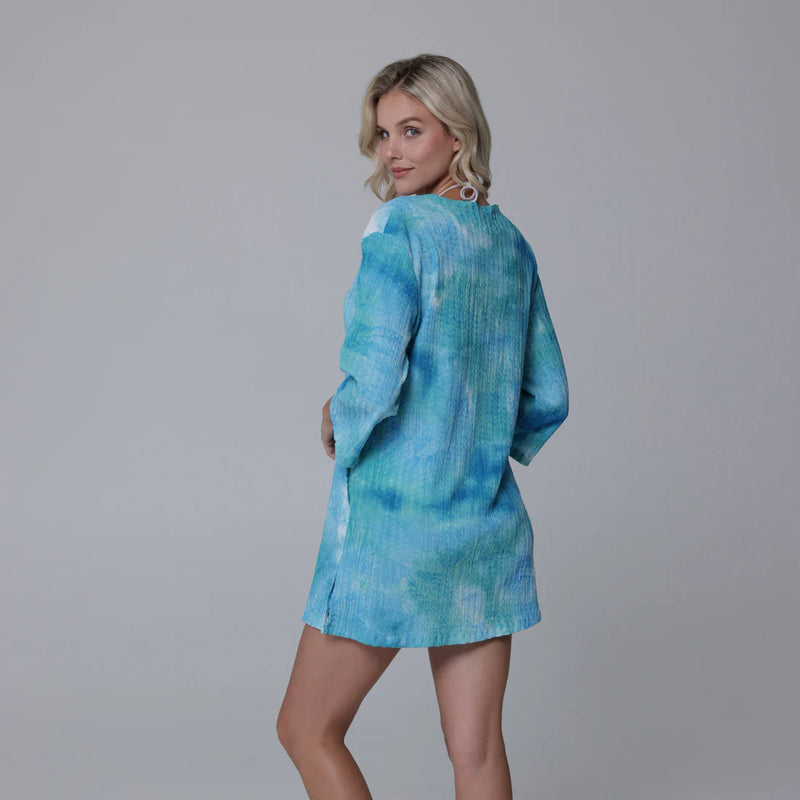 J Valdi Ocean V Neck Tunic Coverup - Turqouise / White