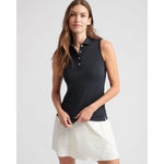 Peter Millar Women's Banded Sport Mesh Sleeveless Button  Polo Shirt - Black*