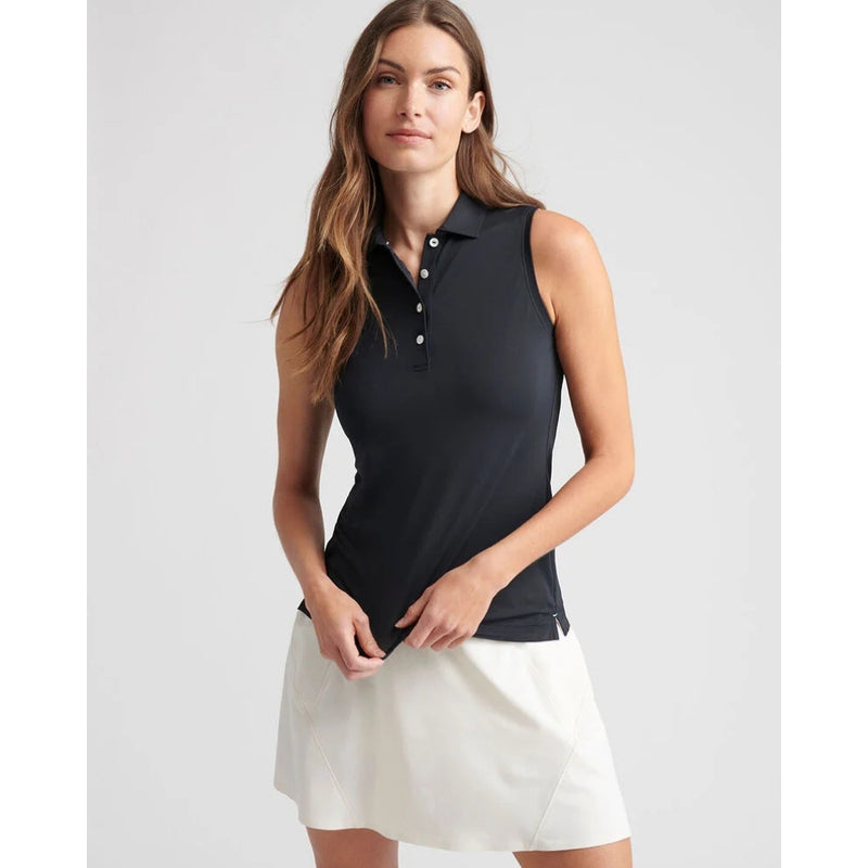 Peter Millar Women's Banded Sport Mesh Sleeveless Button  Polo Shirt - Black*