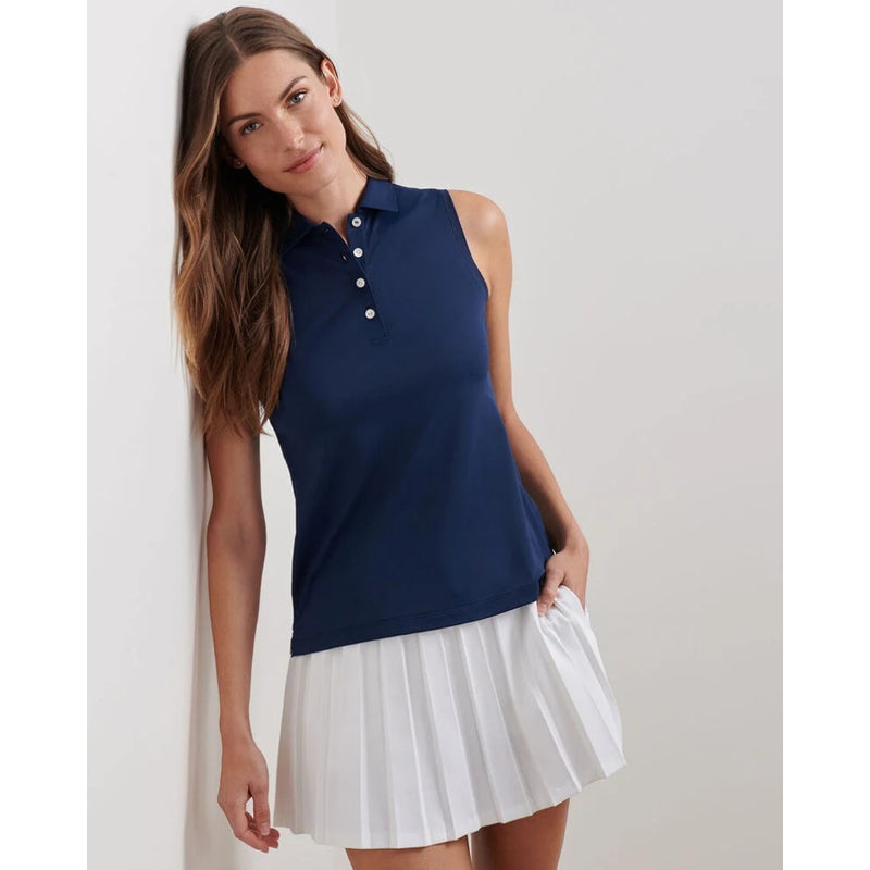 Peter Millar Women's Banded Sport Mesh Sleeveless Button  Polo Shirt - Navy*