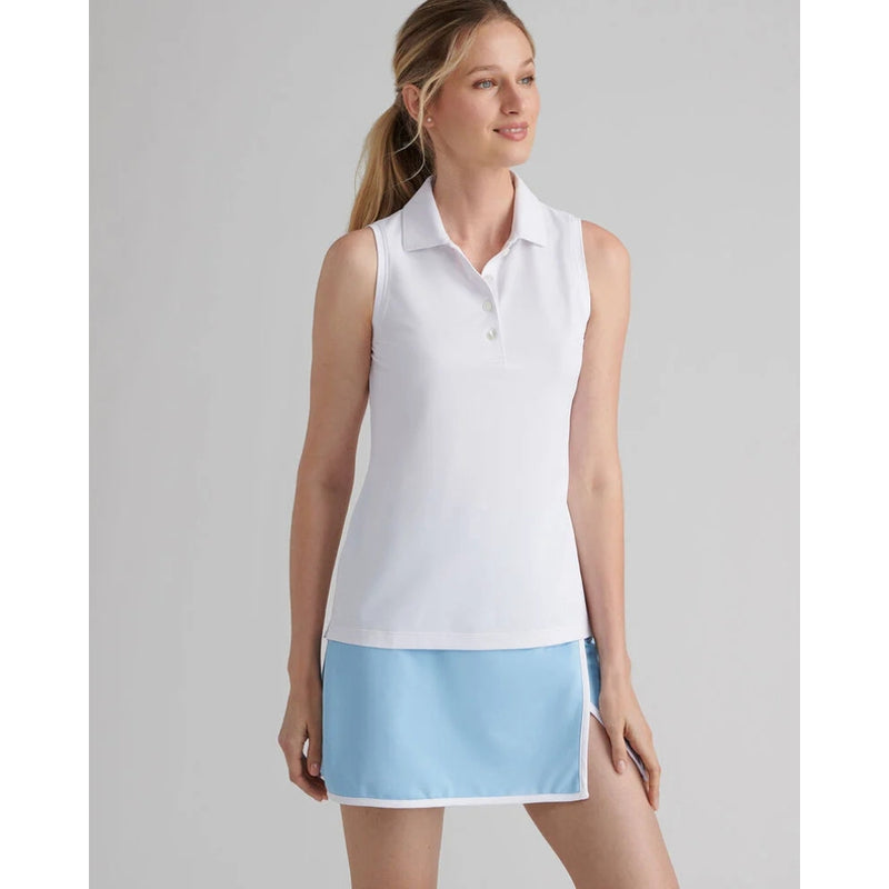 Peter Millar Women's Banded Sport Mesh Sleeveless Button  Polo Shirt - White*