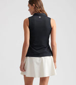 Peter Millar Women's Banded Sport Mesh Sleeveless Button  Polo Shirt - Black*