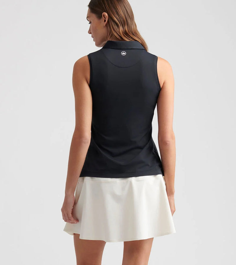Peter Millar Women's Banded Sport Mesh Sleeveless Button  Polo Shirt - Black*