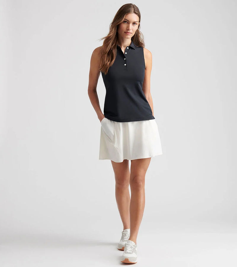 Peter Millar Women's Banded Sport Mesh Sleeveless Button  Polo Shirt - Black*