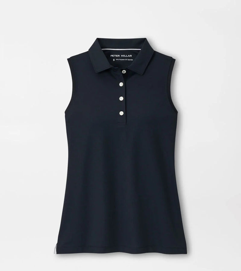 Peter Millar Women's Banded Sport Mesh Sleeveless Button  Polo Shirt - Black*