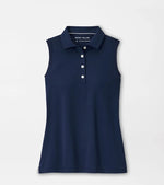 Peter Millar Women's Banded Sport Mesh Sleeveless Button  Polo Shirt - Navy*
