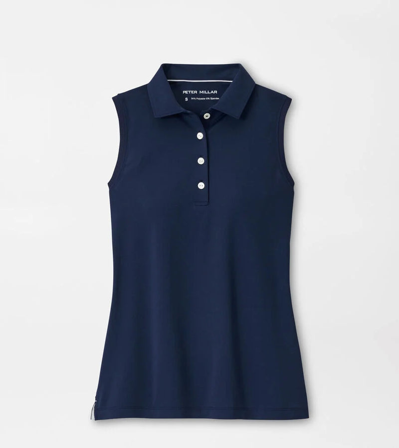Peter Millar Women's Banded Sport Mesh Sleeveless Button  Polo Shirt - Navy*