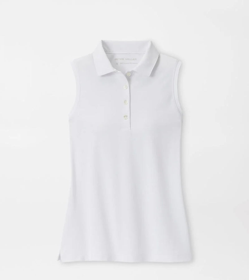 Peter Millar Women's Banded Sport Mesh Sleeveless Button  Polo Shirt - White*