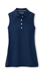 Peter Millar Women's Banded Sport Mesh Sleeveless Button Polo Top - Navy