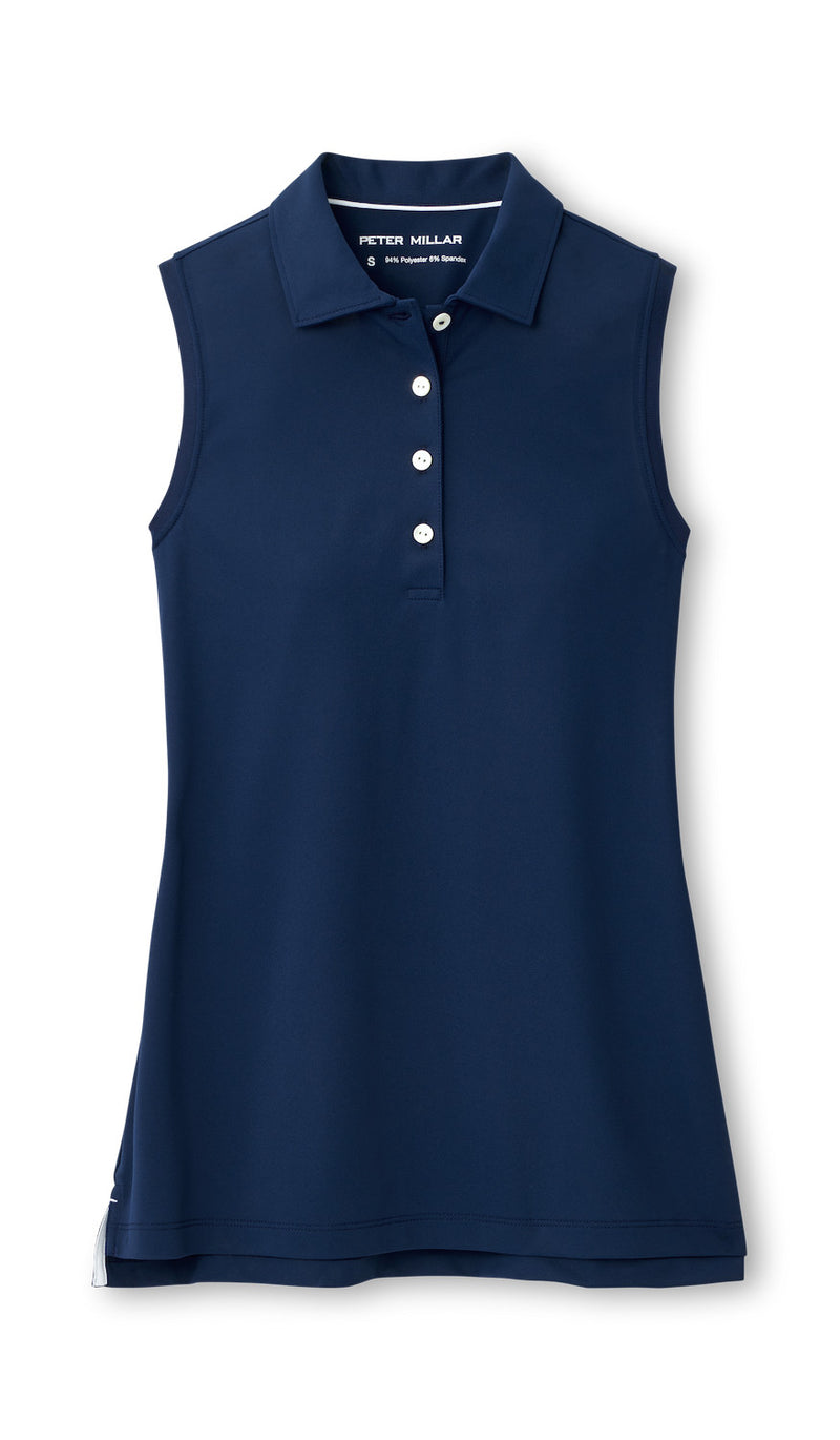 Peter Millar Women's Banded Sport Mesh Sleeveless Button Polo Top - Navy