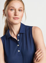 Peter Millar Women's Banded Sport Mesh Sleeveless Button Polo Top - Navy