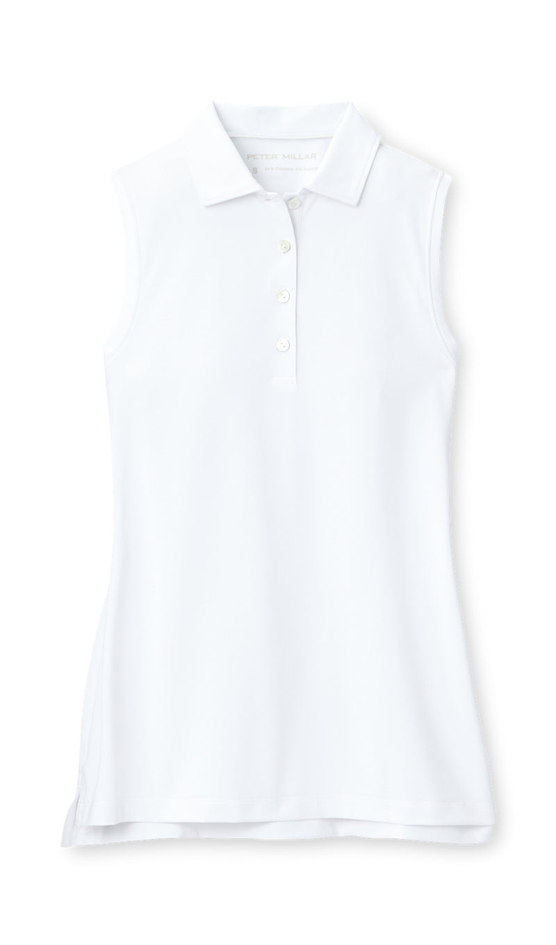 Peter Millar Women's Banded Sport Mesh Sleeveless Button Polo Top - White