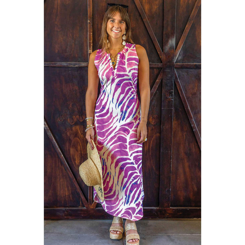 La Mer Luxe Sleeveless Willa Midi Dress - Cream/Purple Batik