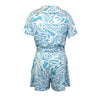 La Mer Luxe Short Sleeve Renee Romper - Caribbean Blue Tropical Leaf - FINAL SALE