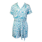 La Mer Luxe Short Sleeve Renee Romper - Caribbean Blue Tropical Leaf - FINAL SALE