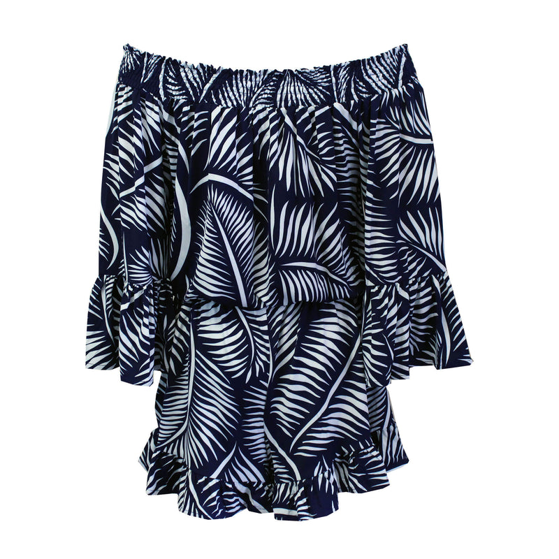 La Mer Luxe 3/4 Sleeve Jayda Romper - Navy Palm Beach