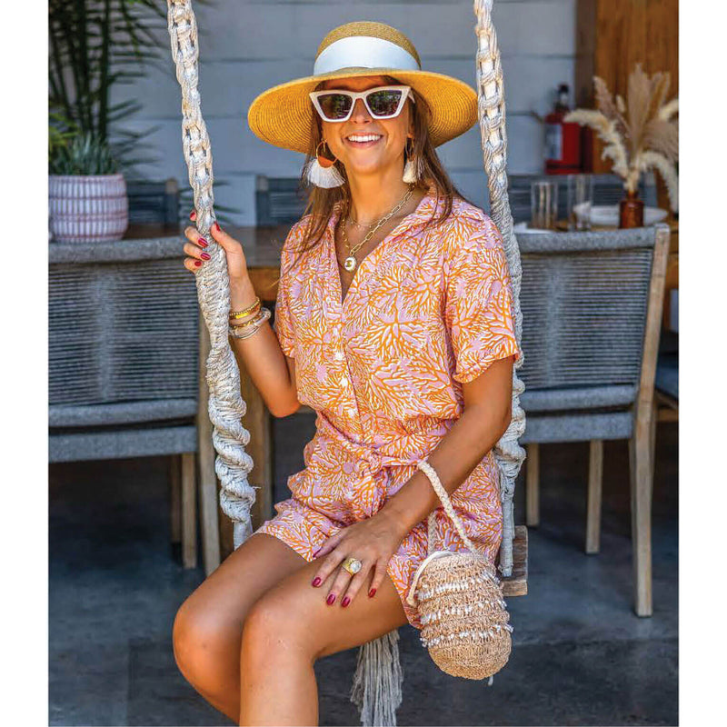 La Mer Luxe Short Sleeve Renee Romper - Bubble Gum Bermuda - FINAL SALE