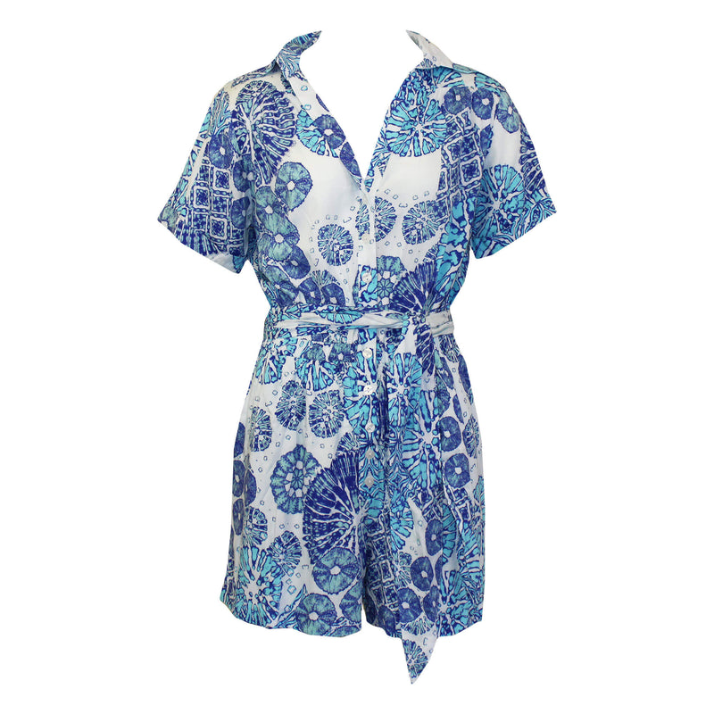 La Mer Luxe Short Sleeve Renee Romper - Periwinkle Sea Urchin - FINAL SALE