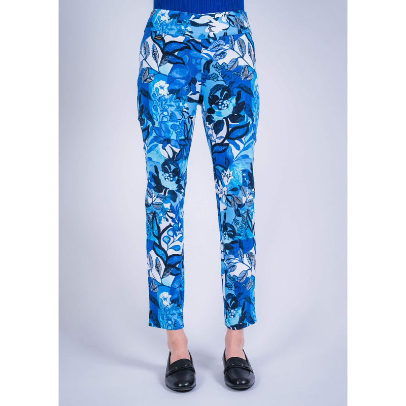 Lisette L Montreal Floral Blue Black Slim Ankle Pant - Multi - FINAL SALE