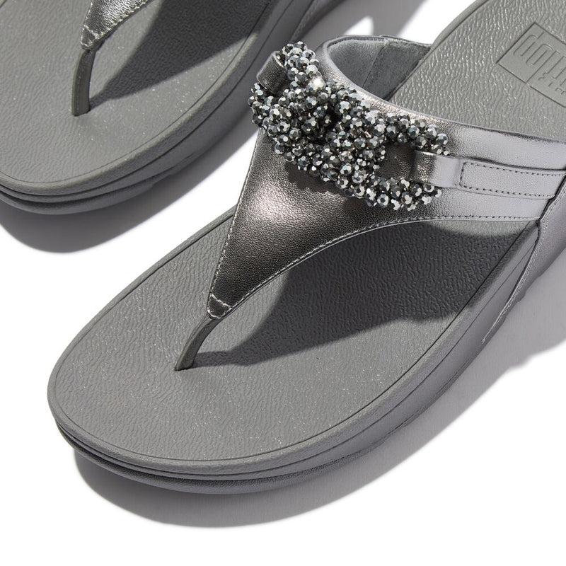 FitFlop Lulu Beaded Chain Leather Sandals - Silvereen