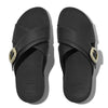 FitFlop Lulu Crystal Buckle Leather Cross Slides Sandals - Black
