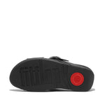 FitFlop Lulu Crystal Buckle Leather Cross Slides Sandals - Black