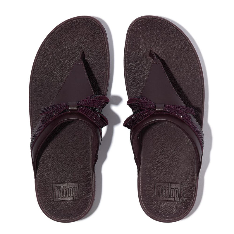 FitFlop Lulu Glitz Bow Leather Sandals - Plumberry