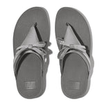 FitFlop Lulu Glitz Bow Leather Sandals - Silvereen