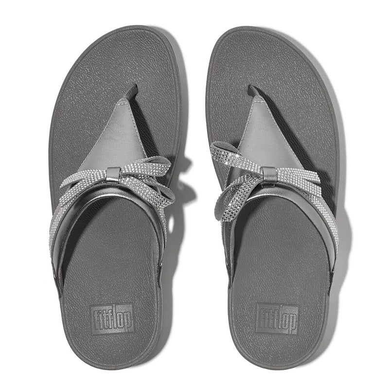 FitFlop Lulu Glitz Bow Leather Sandals - Silvereen