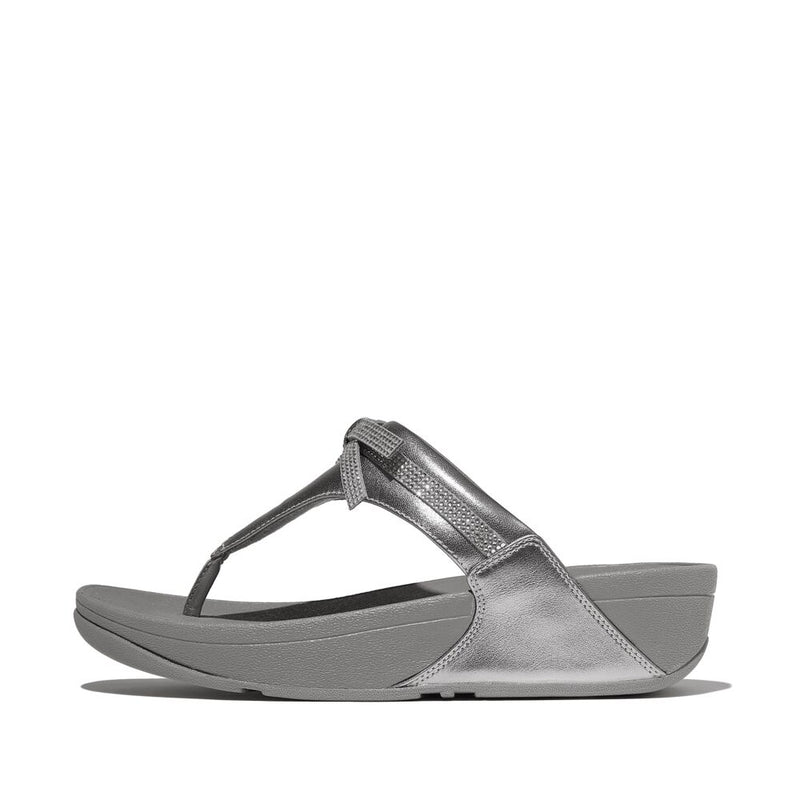 FitFlop Lulu Glitz Bow Leather Sandals - Silvereen
