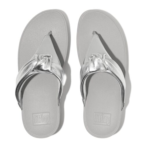 FitFlop Lulu Padded-Knot Metallic-Leather Toe-Post Sandals - Silver