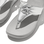 FitFlop Lulu Padded-Knot Metallic-Leather Toe-Post Sandals - Silver