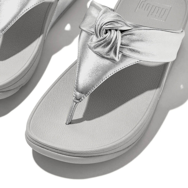 FitFlop Lulu Padded-Knot Metallic-Leather Toe-Post Sandals - Silver