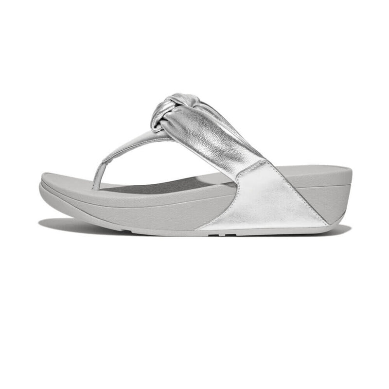 FitFlop Lulu Padded-Knot Metallic-Leather Toe-Post Sandals - Silver