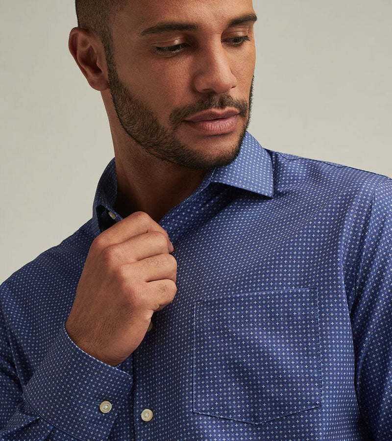 Peter Millar Men's Winnipeg Performance Poplin Sport Shirt - Azurite