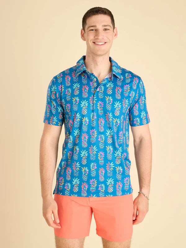 Chubbies The Pineapple Sketch Performance Polo Shirt - Bright Blue