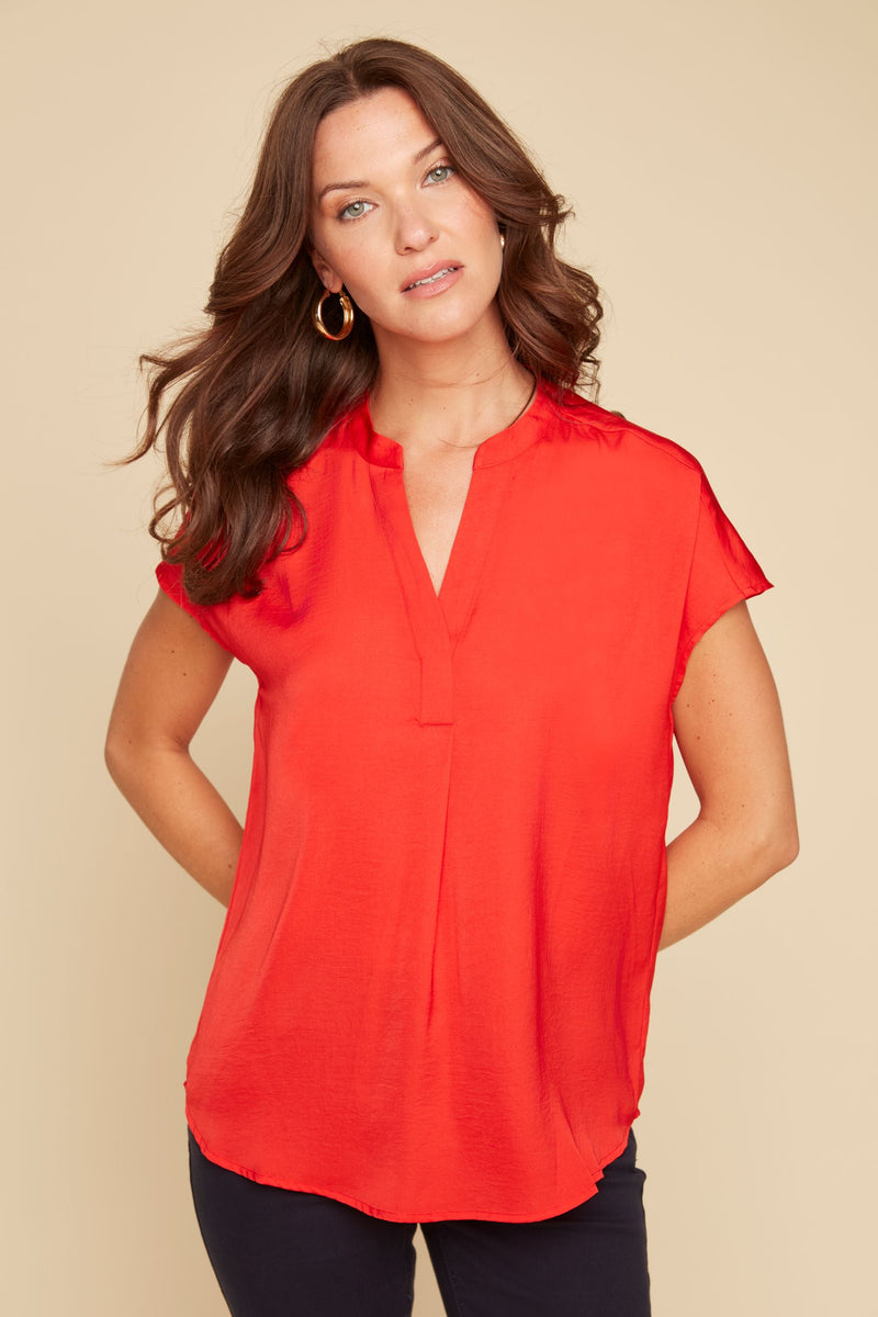 Renuar Airflow Cap Sleeve Blouse - Scarlet - FINAL SALE