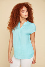 Renuar Airflow Cap Sleeve Blouse - Aquamarine - FINAL SALE