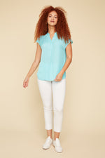 Renuar Airflow Cap Sleeve Blouse - Aquamarine - FINAL SALE