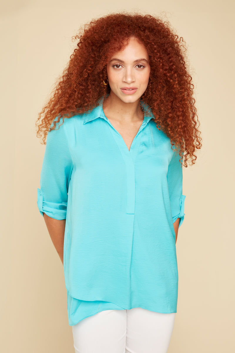 Renuar Airflow Long Sleeve Blouse - Aquamarine