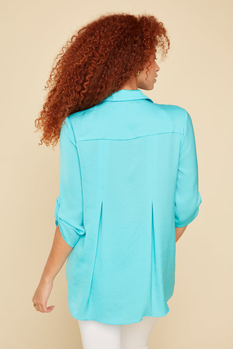 Renuar Airflow Long Sleeve Blouse - Aquamarine