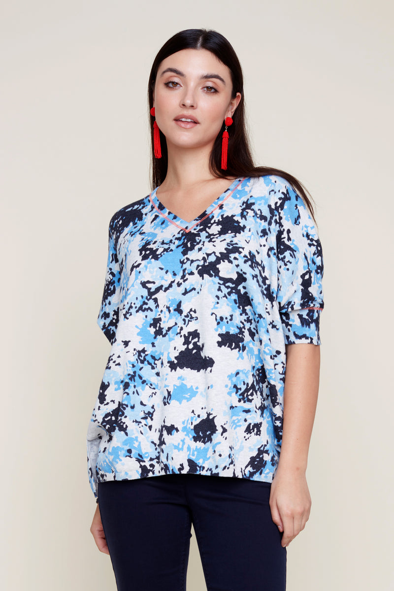 Renuar Knit Short Sleeve Sweater - Celestine Combo - FINAL SALE
