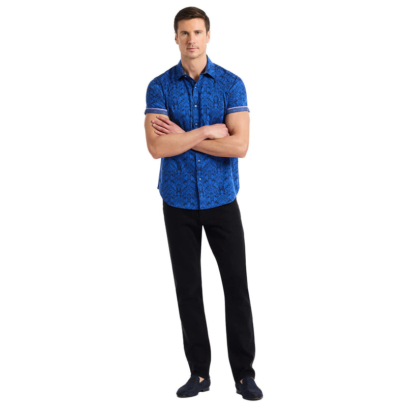 Robert Graham Highland Short Sleeve Classic Fit Sport Shirt - Navy