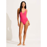 Seafolly Active Deep V Maillot Swimsuit  - Raspberry