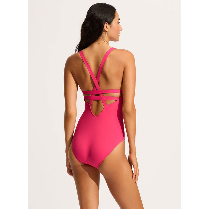 Seafolly Active Deep V Maillot Swimsuit  - Raspberry